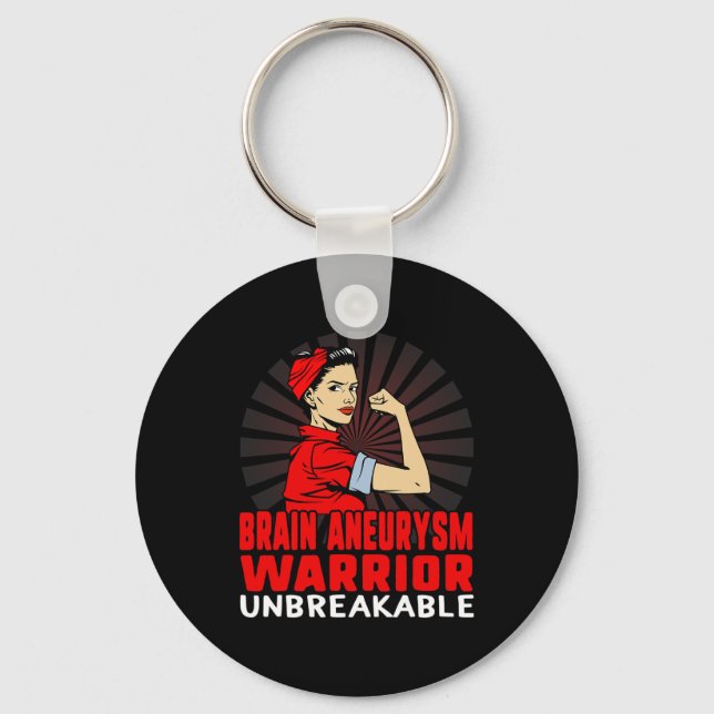 Brain Aneurysm Awareness Unbreakable Women red Rib Key Ring (Front)