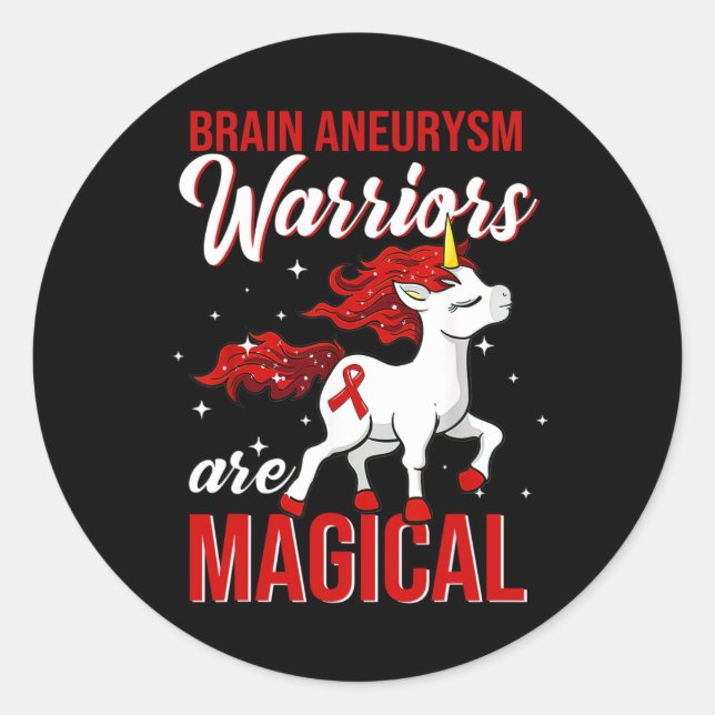 Brain Aneurysm Awareness Warrior Fun Unicorn  Classic Round Sticker (Front)
