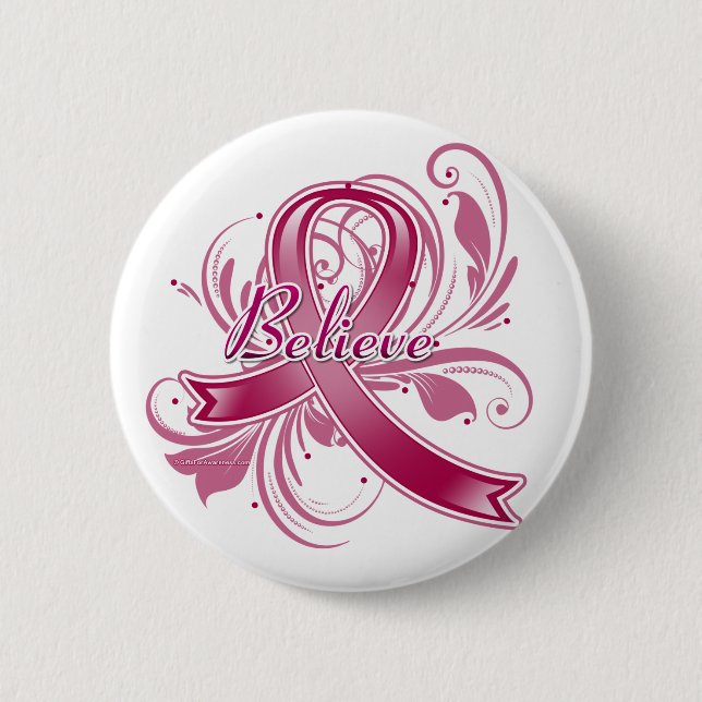 Brain Aneurysm Believe Flourish Ribbon 6 Cm Round Badge (Front)