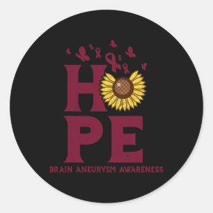 Brain Aneurysm Burgundy Hope Vintage Sunflower Awa Classic Round Sticker