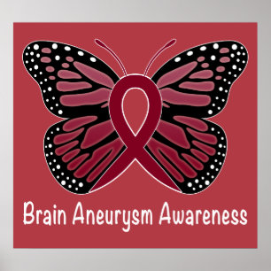 Brain Aneurysm Butterfly Awareness Ribbon Poster