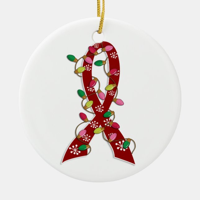 Brain Aneurysm Christmas Lights Ribbon Ceramic Ornament (Front)