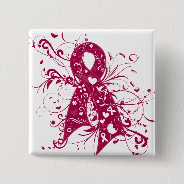 Brain Aneurysm Floral Swirls Ribbon 15 Cm Square Badge (Front)