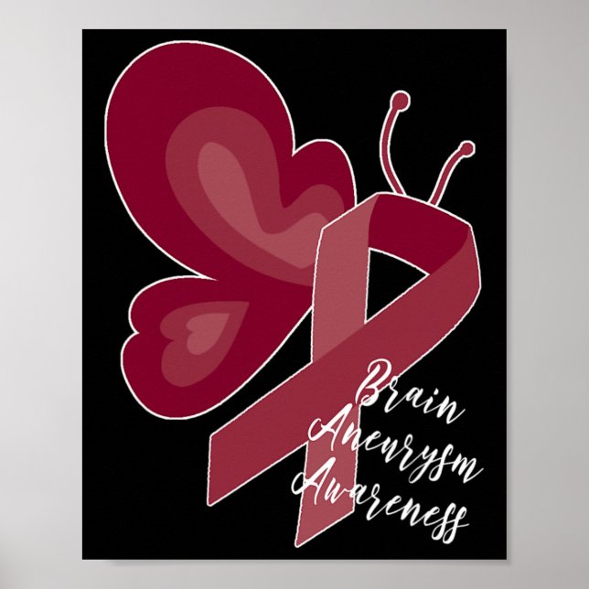 Brain Aneurysm Survivor Awareness Burgundy Butterf Poster (Front)