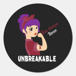 Brain Aneurysm Warrior Burgundy Ribbon Women Suppo Classic Round Sticker