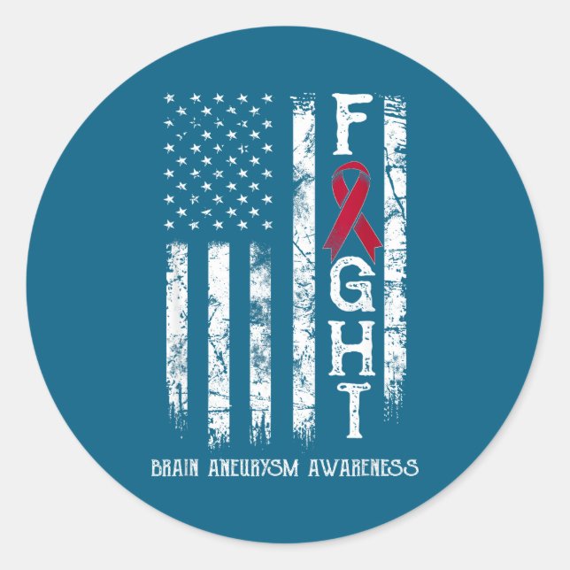 Brain aneurysm warrior us flag classic round sticker (Front)