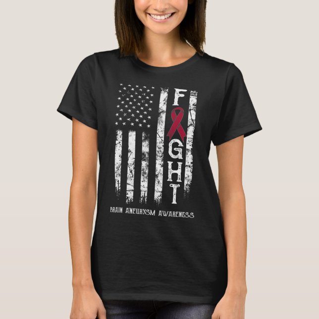 Brain Aneurysm Warrior Us Flag  T-Shirt (Front)