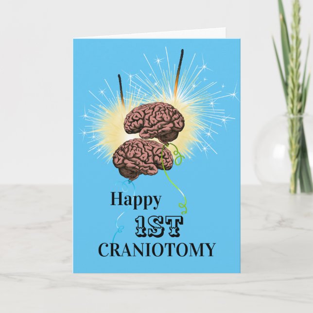 Brain balloons sparklers craniotomy celebration card (Front)