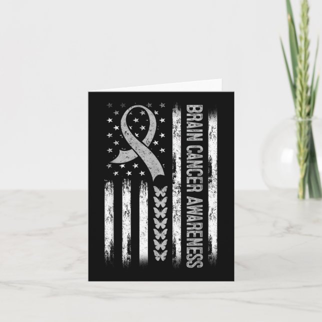 Brain Cancer Awareness American Flag  Card (Front)