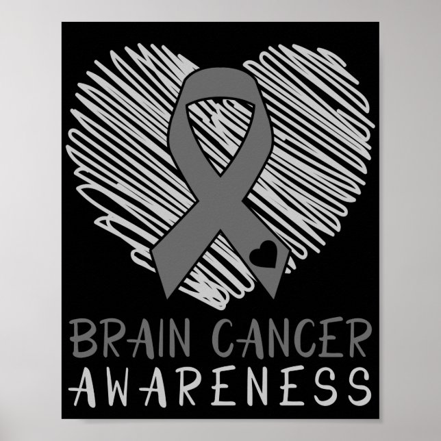 Brain Cancer Awareness  Brain Tumour Grey Ribbon Poster (Front)