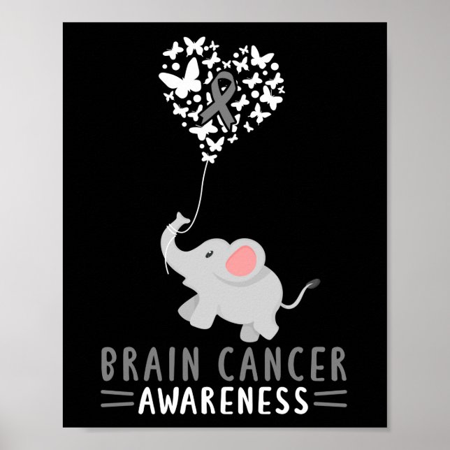 Brain Cancer Awareness Elephant  Brain Tumour Grey Poster (Front)