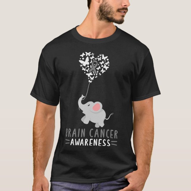 Brain Cancer Awareness Elephant  Brain Tumour Grey T-Shirt (Front)