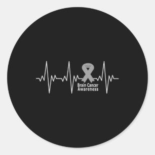 Brain Cancer Awareness Heartbeat World Brain Tumou Classic Round Sticker