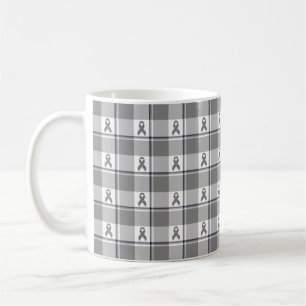 Brain Cancer Awareness Plaid Gray Ribbon Coffee Mug