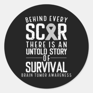 Brain Cancer Awareness Survivor Grey Ribbon Brain Classic Round Sticker