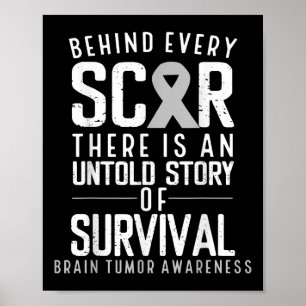 Brain Cancer Awareness Survivor Grey Ribbon Brain  Poster