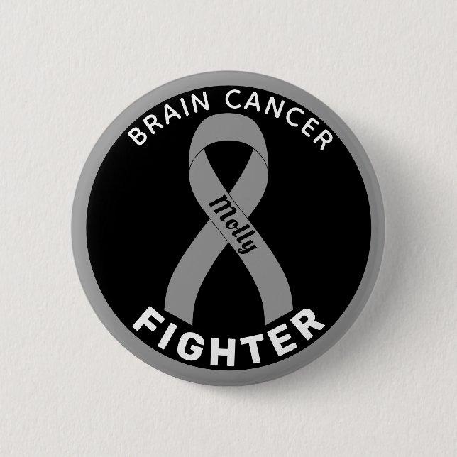 Brain Cancer Fighter Ribbon Black Button (Front)