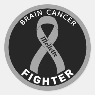 Brain Cancer Fighter Ribbon Black Round Sticker