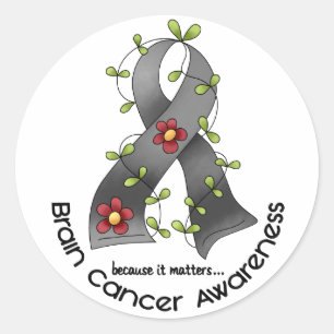 Brain Cancer FLOWER RIBBON 1 Classic Round Sticker
