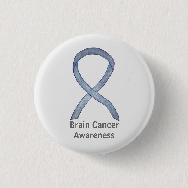 Brain Cancer Grey Awareness Ribbon Button Pins (Front)
