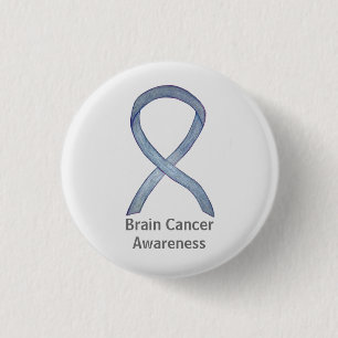 Brain Cancer Grey Awareness Ribbon Button Pins