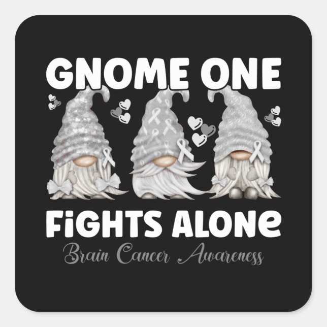 Brain Cancer Grey Ribbon Gnome Square Sticker (Front)