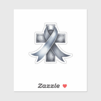 Brain Cancer Grey Ribbon with Cross 