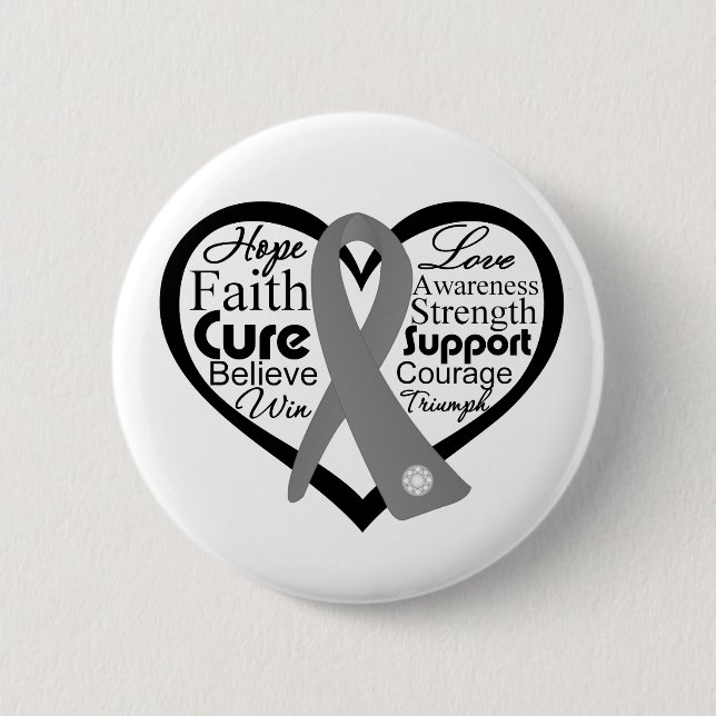 Brain Cancer Heart Ribbon Collage 6 Cm Round Badge (Front)