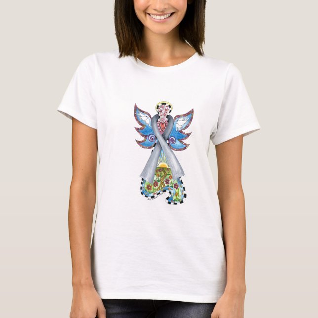 Brain Cancer Ribbon Angel T-Shirt (Front)