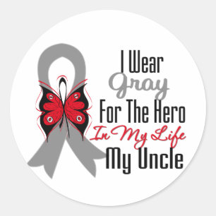 Brain Cancer Ribbon Hero My Uncle Classic Round Sticker