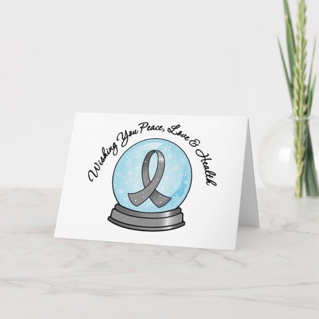 Brain Cancer Ribbon Merry Christmas Snowglobe Holiday Card (Front)