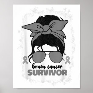 Brain Cancer Survivor For Women Grey Brain Cancer Poster