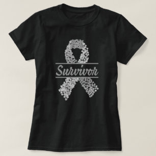 Brain Cancer Survivor Heart Grey Ribbon T-Shirt