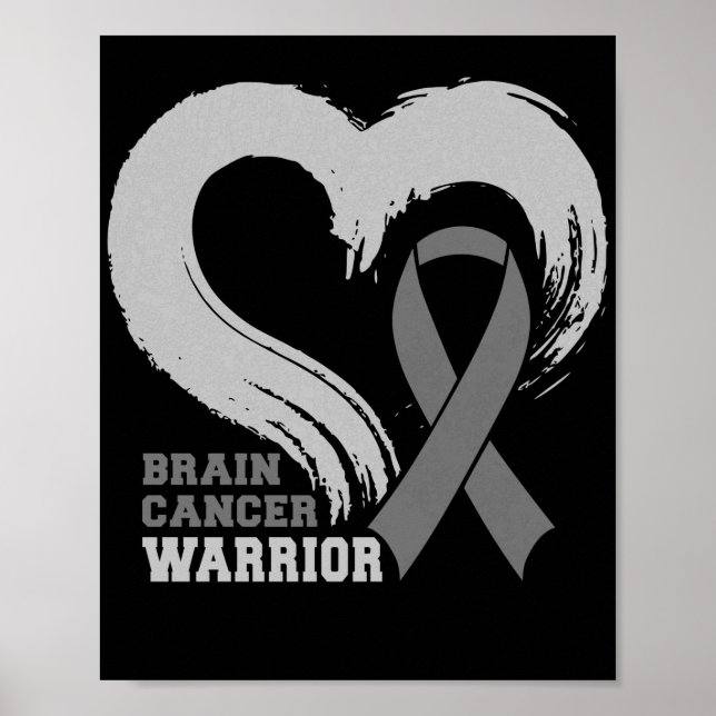 Brain Cancer Warrior  Brain Tumour Grey Ribbon Poster (Front)