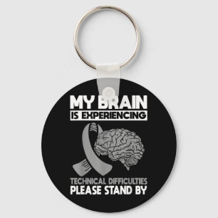 Brain Cancer Warrior Chemo Grey Awareness Ribbon Key Ring