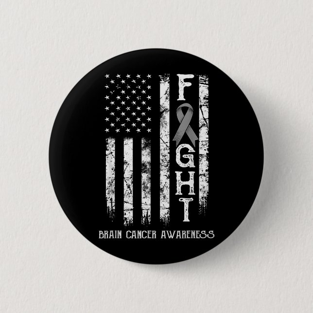 Brain Cancer Warrior US Flag 6 Cm Round Badge (Front)