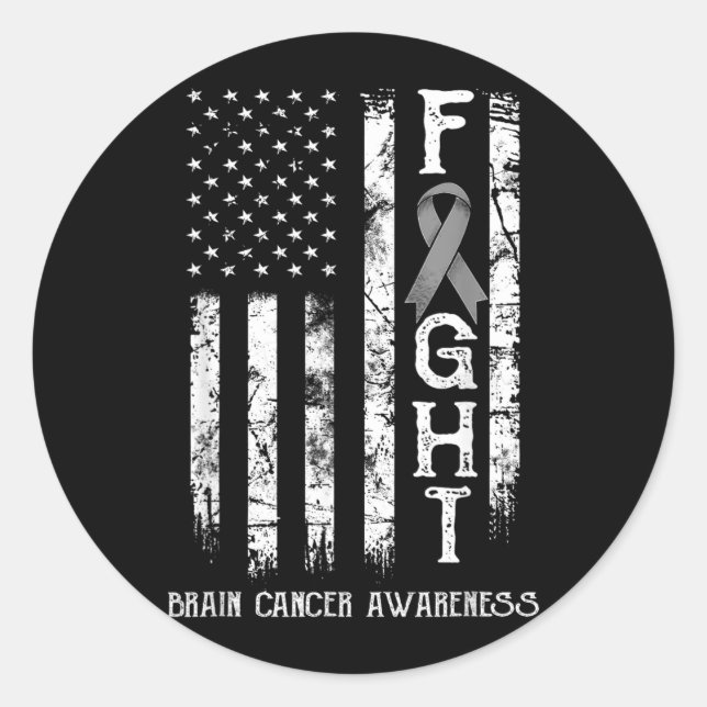 Brain Cancer Warrior US Flag Classic Round Sticker (Front)