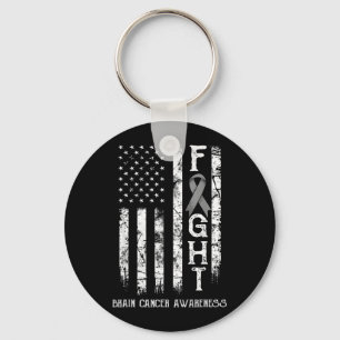 Brain Cancer Warrior US Flag Key Ring