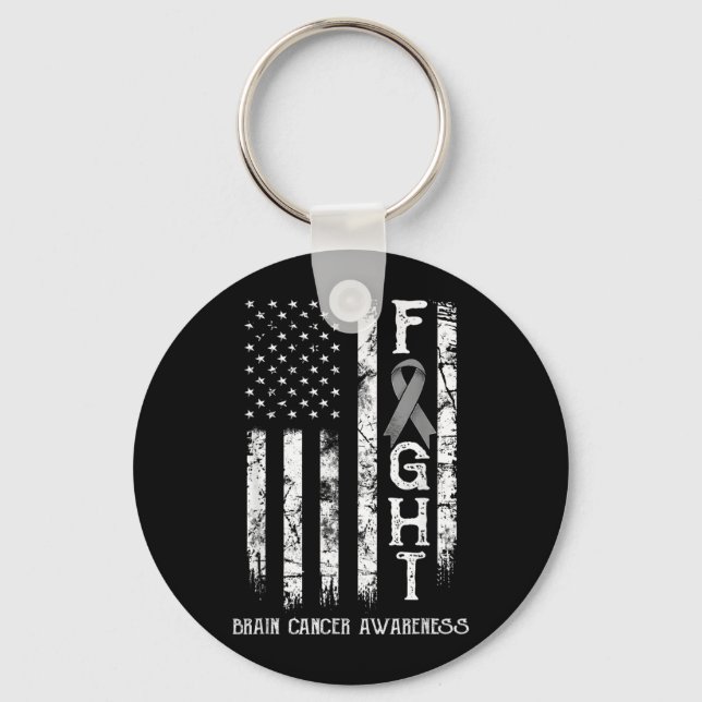 Brain Cancer Warrior US Flag Key Ring (Front)