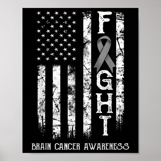 Brain Cancer Warrior Us Flag  Poster (Front)