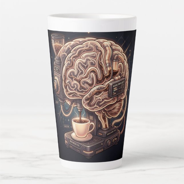 Brain Coffee Machine Latte Mug – Funny Neuroscienc (Front)