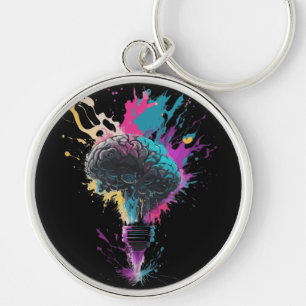 Brain Design With Colourful Bulb Explosion Key Ring