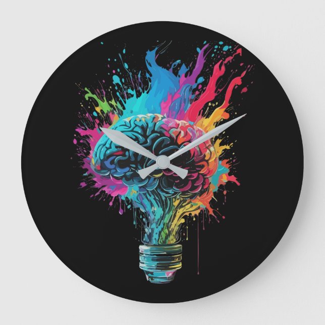 Brain Design With Colourful Bulb Explosion Large Clock (Front)