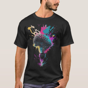 Brain Design With Colourful Bulb Explosion T-Shirt