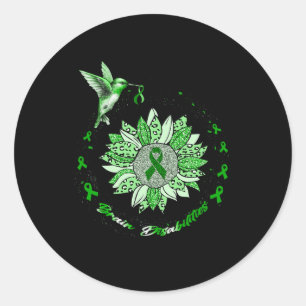 Brain Disabilities Awareness Sunflower Hummingbird Classic Round Sticker