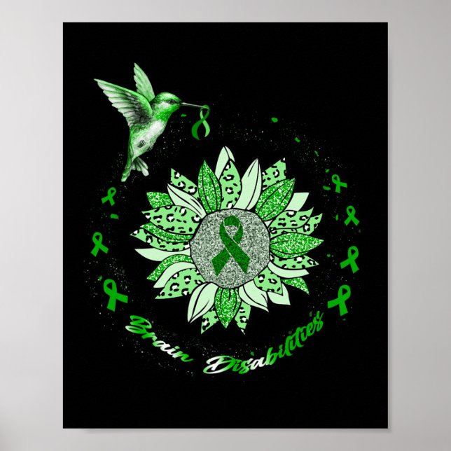 Brain Disabilities Awareness Sunflower Hummingbird Poster (Front)
