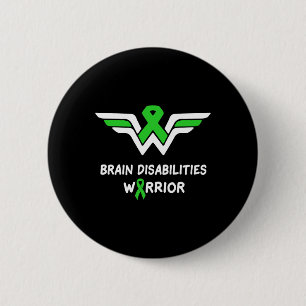 Brain Disabilities Awareness Warrior Green Ribbon 6 Cm Round Badge