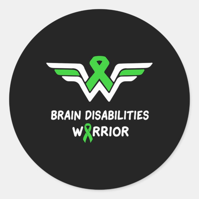 Brain Disabilities Awareness Warrior Green Ribbon  Classic Round Sticker (Front)