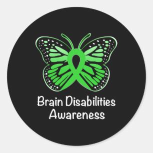 Brain Disabilities Awareness Warrior Support Green Classic Round Sticker