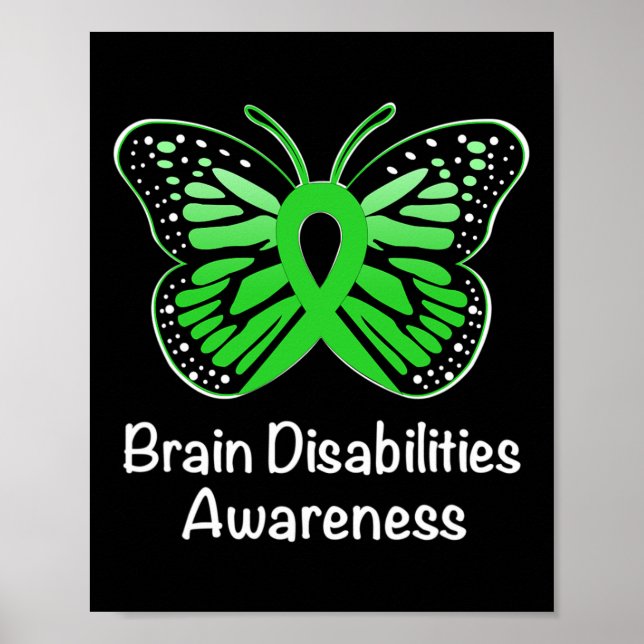 Brain Disabilities Awareness Warrior Support Green Poster (Front)